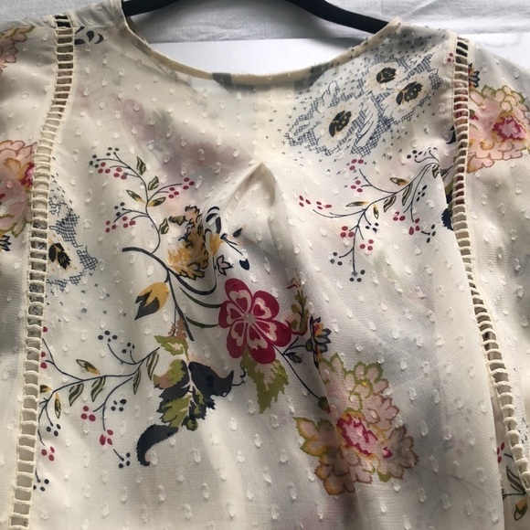 Zara Floral Embroidered Tie Front Sheer Blouse With Pom Pom Tassels Size Small - Picture 7 of 12